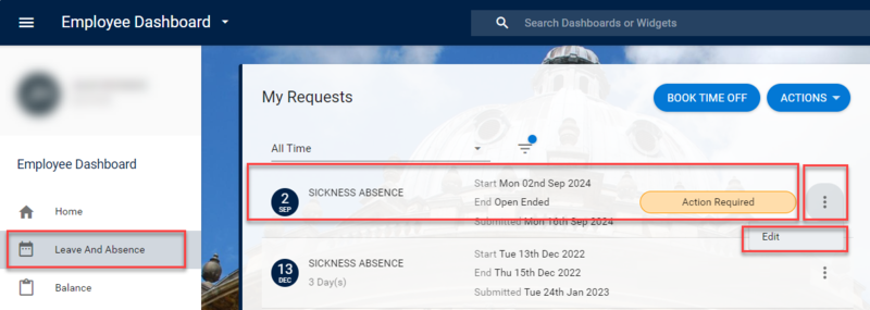 employee  complete sickness absence